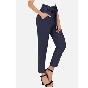 NWT Grace Karin Navy Paper Bag Pants